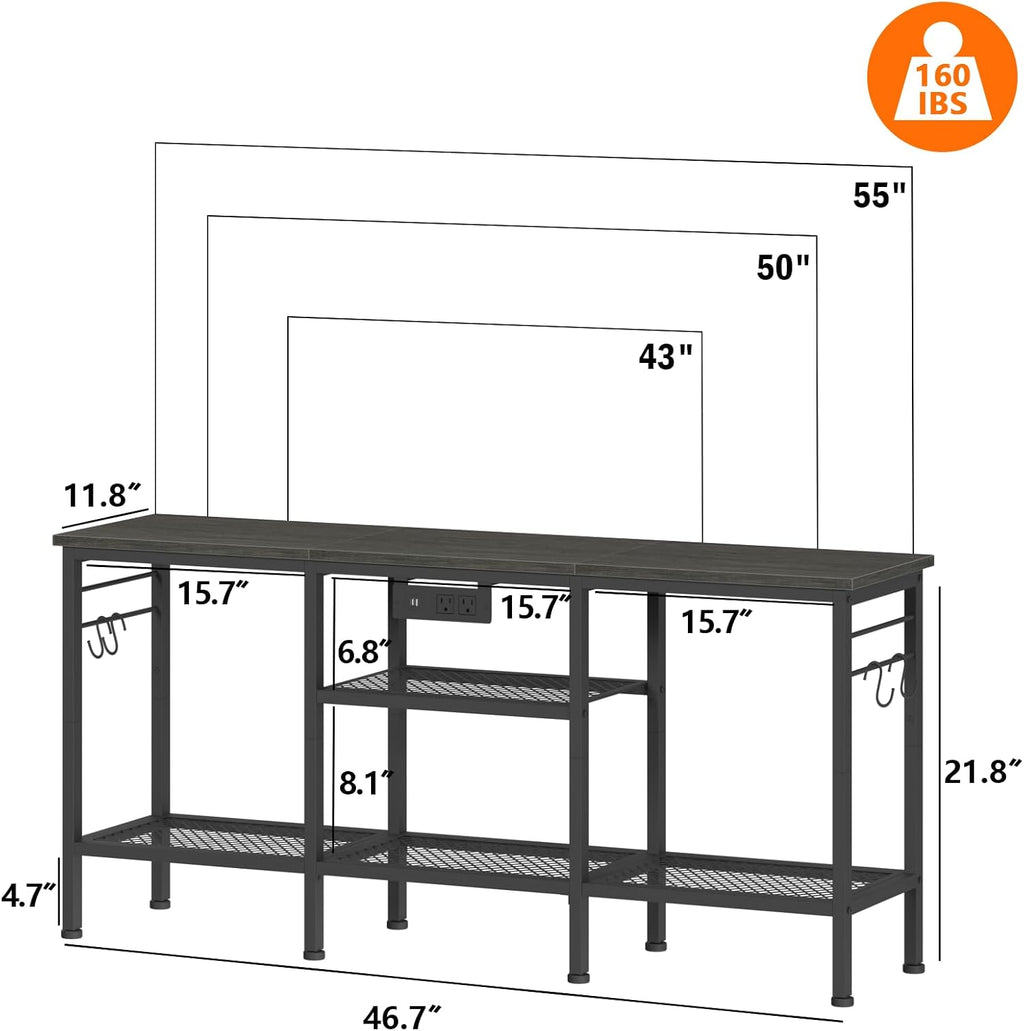 Furologee TV Stand with Power Outlets, Entertainment Center with Open Storage Shelves for TVs up to 55 Inch, Media Console Table with Soundbar Shelf for Living Room, Bedroom, Black Oak