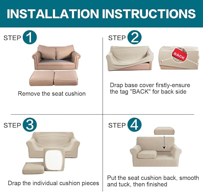 Turquoize 3 Piece Sofa Covers for 2 Cushion Couch Sofa Slipcover Soft Couch - Image 6