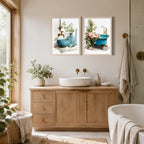 Vintage Bathroom Wall Art Canvas Print Framed Floral Poster Decor 12x16Inch