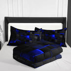Nttopship Geometric Blue Black Comforter Set,Light Honeycomb 3 Piece Bedding Set Queen Size for Teen Boys,Modern Quilt Set Geometry Decor,Microfiber Lightweight 1 Comforter 2 Pillowcases All Season