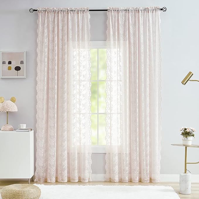 YJ YANJUN Vintage Lace Curtains 96 Inches Long-Victorian Floral Pattern Dusty - Image 6