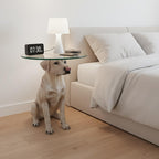 Dog Statue Side Table, 13-inch Tempered Glass Top End Table
