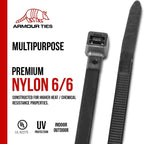 7.5 Inch Black Zip Ties, 50 lb Tensile Strength, 1000-Pack
