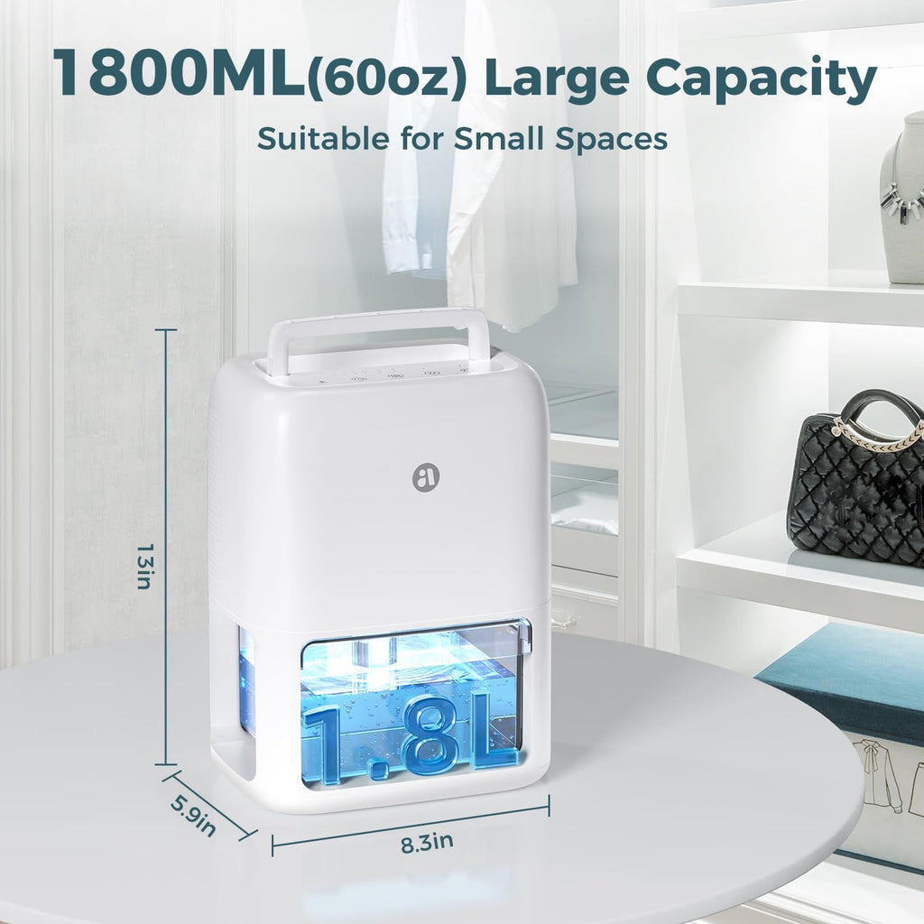 60 OZ Dehumidifiers for Home, Dual-Semiconductor Quiet Dehumidifier with Timer Sleep Mode Auto-Off 7 Colors Light Portable Small Dehumidifiers for Bathroom, Cloakroom, RV