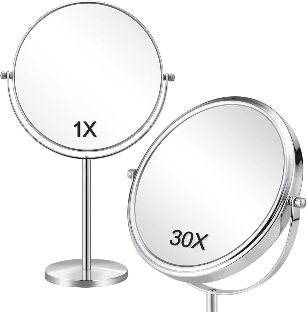 ALHAKIN 10x Magnifying Makeup Mirror, 8 Inch Tabletop Mirror Double Sided with Magnification, Swivel Make Up Mirror for Bathroom, Black