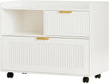 Lateral File Cabinet with Fluted Drawers, White Wooden Office Cabinet with Storage, Rolling Printer Stand with Drawers, Mobile File Cabinet for Home Office, Fits A4/Letter/Legal Files