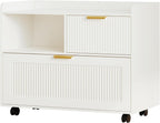 Lateral File Cabinet with Fluted Drawers, White Wooden Office Cabinet with Storage, Rolling Printer Stand with Drawers, Mobile File Cabinet for Home Office, Fits A4/Letter/Legal Files