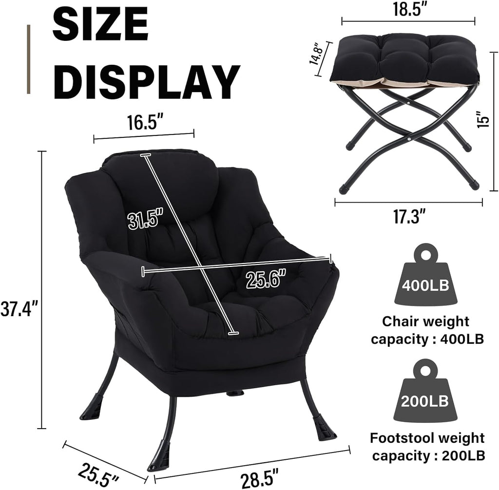 LITA Lazy Chair with Ottoman, Comfy Accent Reading Chair