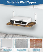 Wall-Mounted Projector Shelf, Wooden Media Holder Holds Up to 24 lbs, Floating Entertainment Shelves Furniture for Cable Box, WiFi Router, TV Box, Game Console, DVD Player, White