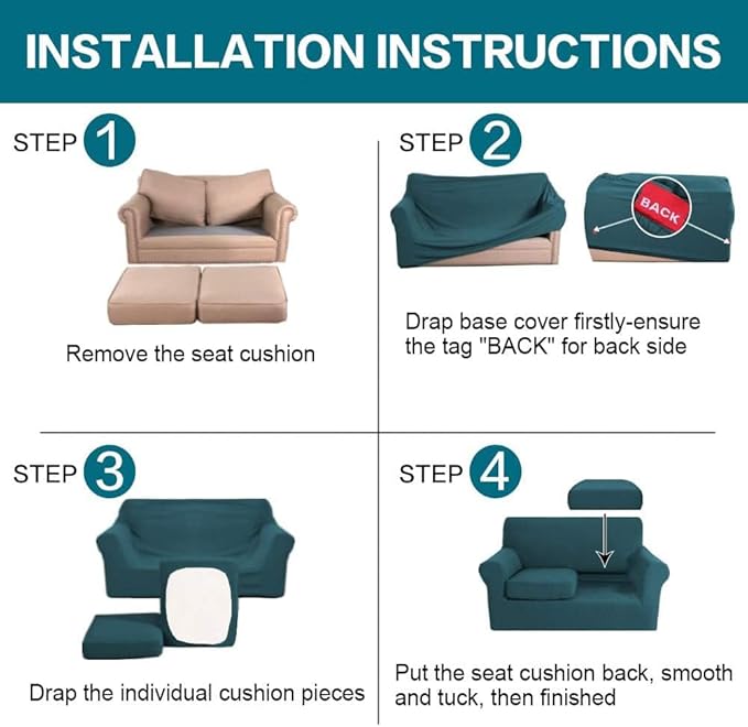 Turquoize 3 Piece Sofa Covers for 2 Cushion Couch Sofa Slipcover Soft Couch - Image 6