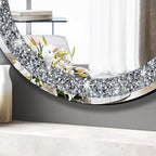 QMDECOR Round Wall Mirror 28x28 inch Crystal Crush Diamond Decor for Home Decoration Silver Mirror.