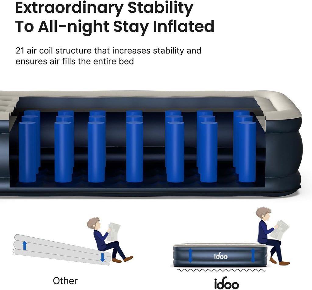 iDOO Twin Air Mattress with Built in Pump, Luxury Blow up Mattress, Comfort Inflatable Mattress for Camping, Guests & Home, Durable, Dual Chamber Single Air Bed, Colchon Inflable