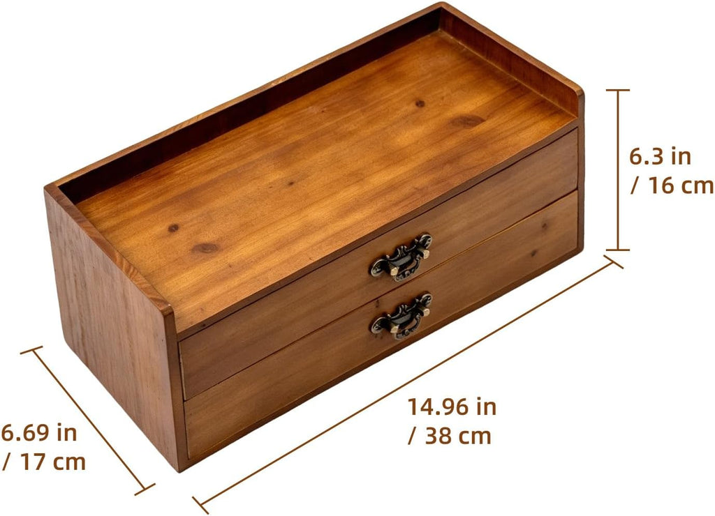 Desk Organizer Drawers Light Brown Vintage Wood Desktop Storage Box