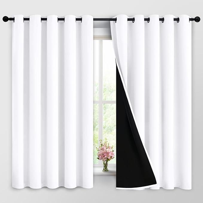 Yakamok 2 Thick Layers Pure White 100% Completely Blackout Curtains Thermal by Yakamok
