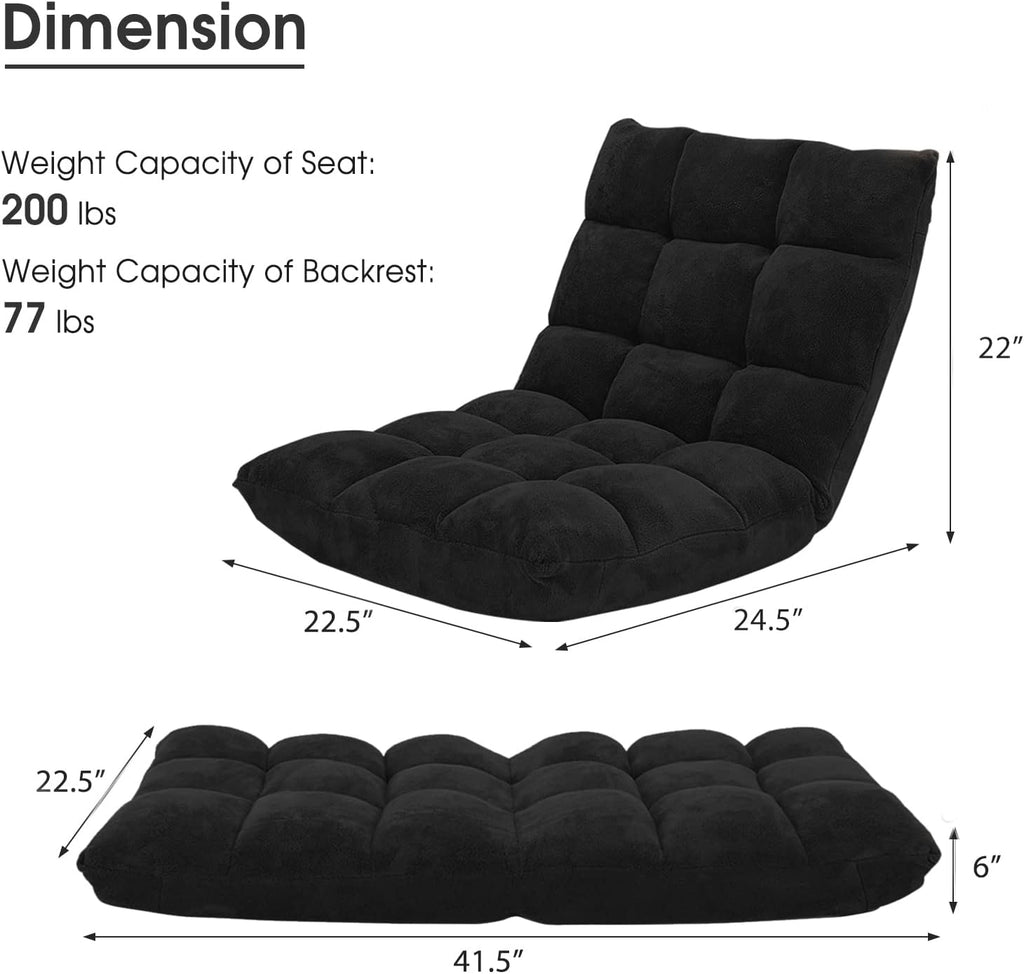 Adjustable 14-Position Floor Chair, Padded Gaming Sofa Chair, Transformable Folding Sleeper Lounge, High Back Lazy Sofa, Great for Reading, Gaming, Meditation (Black)