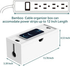 Bamboo Cable Management Box, Large Cord Organizer Box Cable Box to Hide Wires & Power Strips for Desktop Storage Cord Holder for Office Home,No Assembley Required (All White, 1Medium)