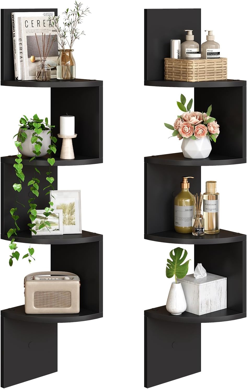 HOOBRO Corner Shelf Wall-Mounted, Set of 2 Floating Corner Shelves for Wall