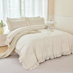 ANGIYUIN 5 Pieces Camel Twin Size Comforter Set for Kids Girls Ruffled Bedding Set Boho Farmhouse Bed Sets Shabby Fluffy Elegance Bed in A Bag with Sheets(Camel Twin)
