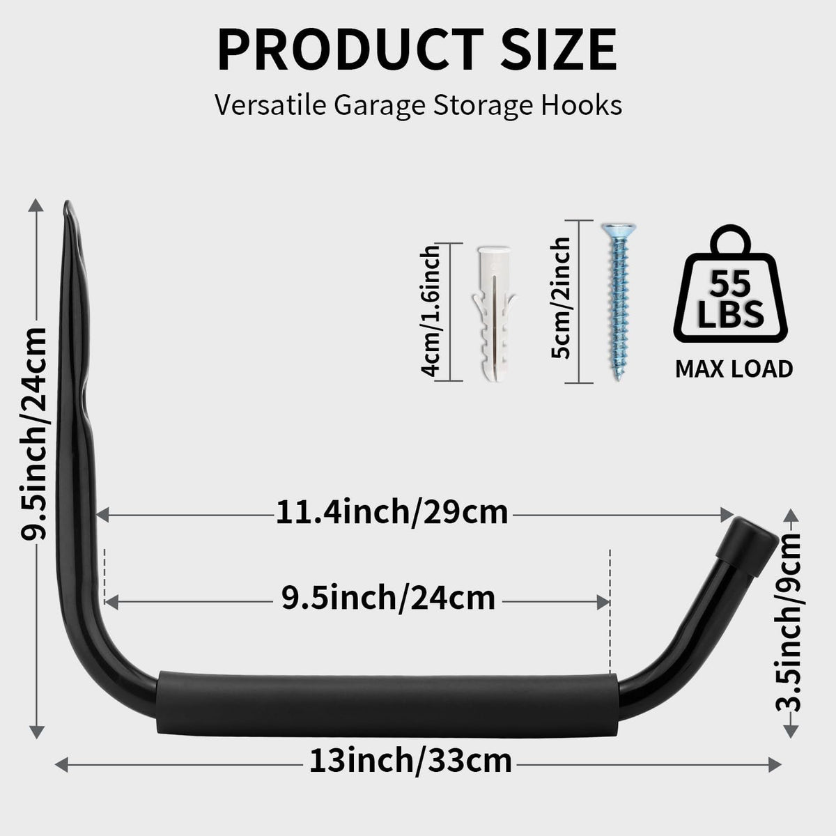 Garage Storage Jumbo Arm Hook Heavy Duty Wall Mount Organizer Utility Garden Hanger with EVA Protector (6 Pcs 13" J Hooks)