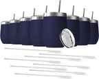 8 Pack 12 oz Stainless Steel Wine Tumbler with Lids, Double Wall Vacuum Insulated Travel Cup Including 8 Straws Set for Coffee, Cocktail, Drink, Tea and Beer (Assorted Colors)