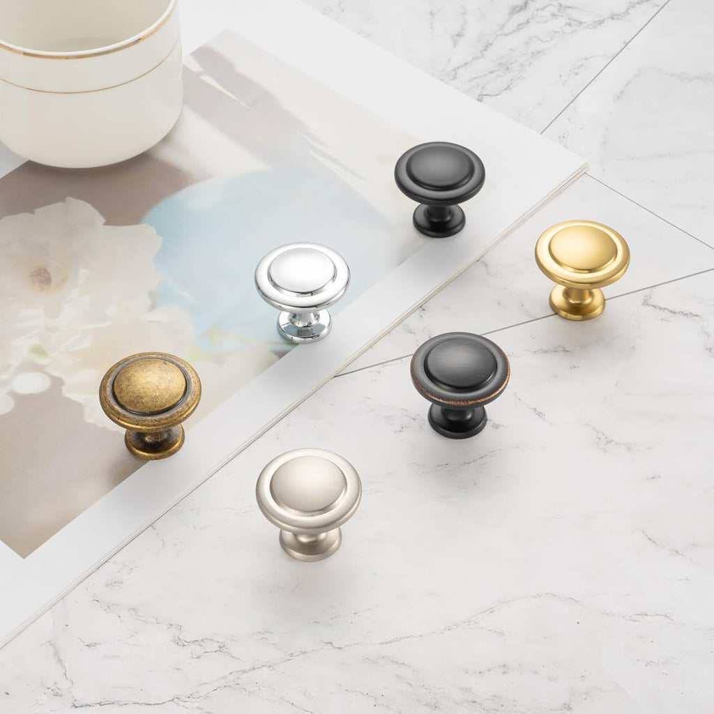 KOOFIZO 10 Pack Brushed Gold Cabinet Knobs Round Single Hole Pulls 1960