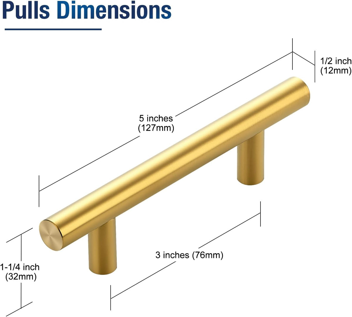 JOY DECOR Gold Cabinet Pulls Drawer Pulls, 3 Inch CC, 5 Pack