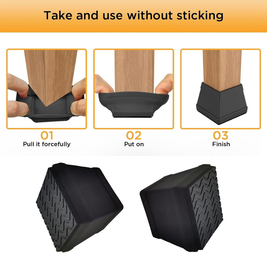 16 Pcs Non Slip Square Chair Leg Protector - Non Skid Furniture Grippers, Anti-Slip Silicone Furniture Feet Caps, Used for Outdoor Protection of Chair Legs (Black, 1.26-1.54").