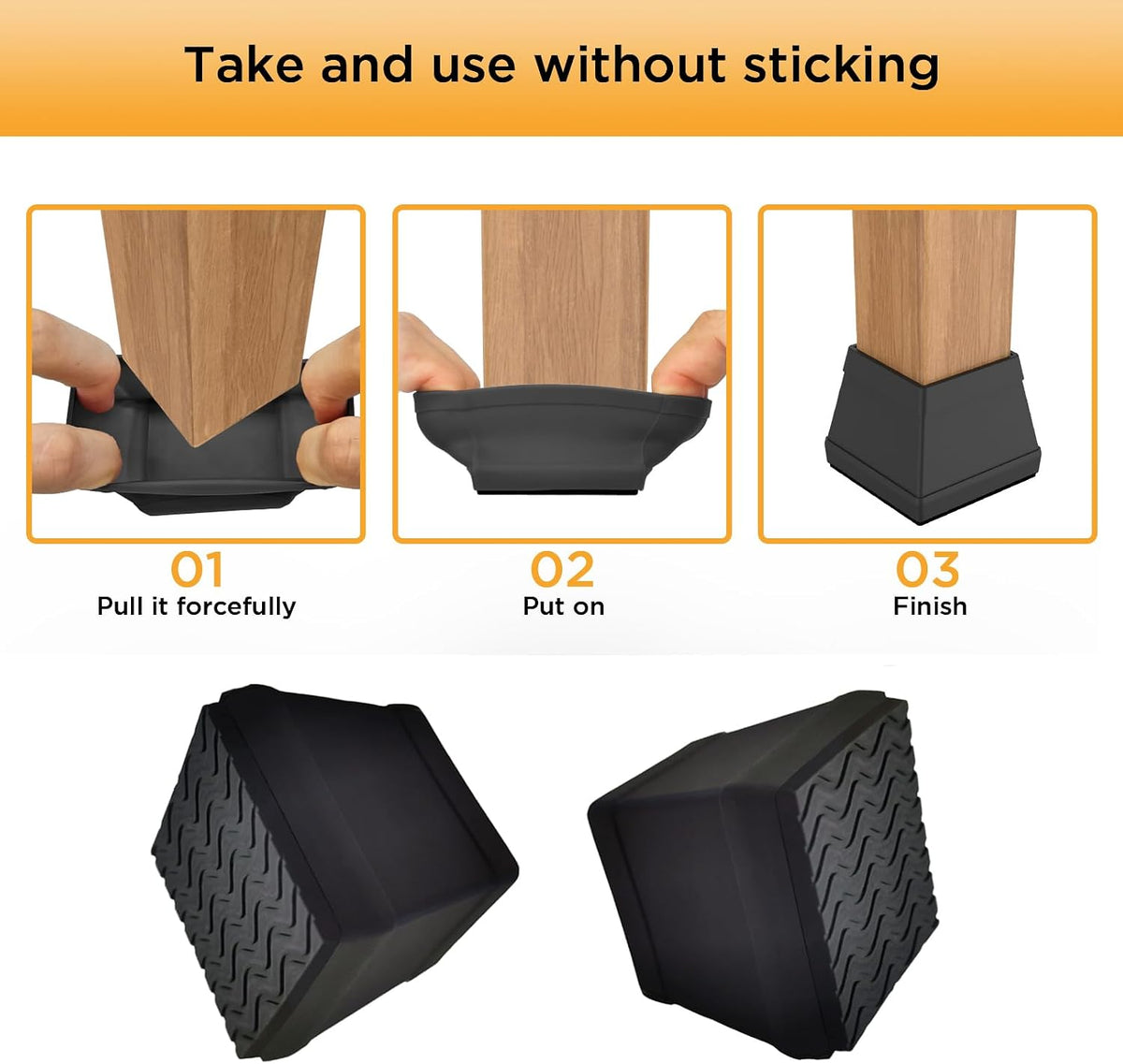 16 Pcs Non Slip Square Chair Leg Protector - Non Skid Furniture Grippers, Anti-Slip Silicone Furniture Feet Caps, Used for Outdoor Protection of Chair Legs (Black, 1.26-1.54").