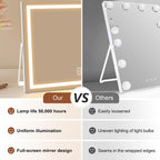 14 Inch LED Vanity Makeup Mirror with Lights, Large Metal Frame Lighted Tabletop Mirror with 3 Color Dimmable Touch Control, 360° Rotation for Bathroom Bedroom