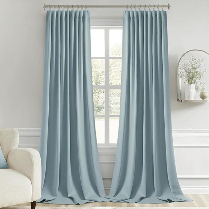 MIULEE Slate Blue Back Tab Blackout Curtain 96 Inch Long 2 Panels Set - Image 9