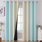 Estelar Textiler Aqua and Beige Ombre Blackout Curtains for Bedroom 84 Inch