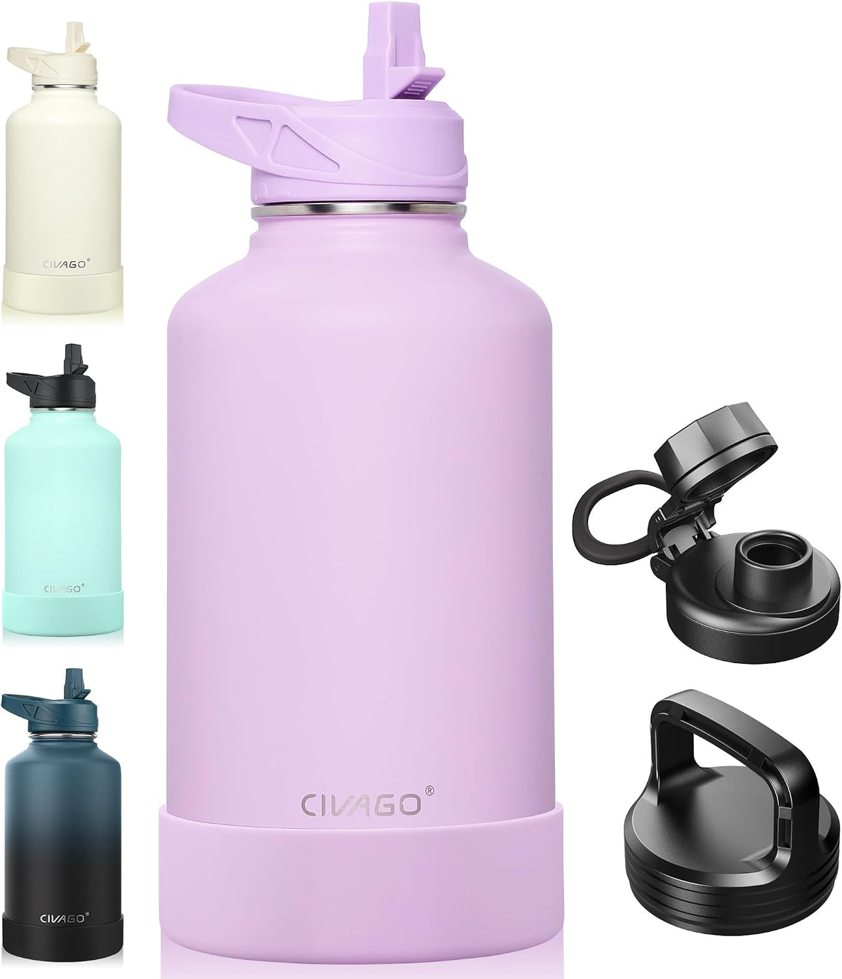 CIVAGO 32 oz Insulated Stainless Steel Water Bottle With Straw and 3 Lids