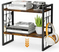 2-Tier Desktop Bookshelf, Desk Shelf Organizer, Rustic Brown