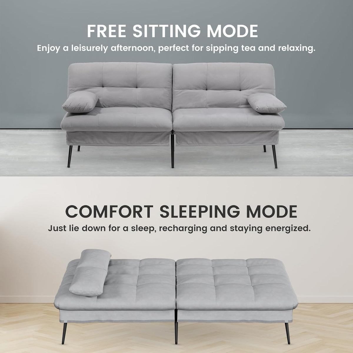 COMHOMA Futon Sofa Bed, 72″ Convertible Sleeper Sofa, Upholstered Loveseat