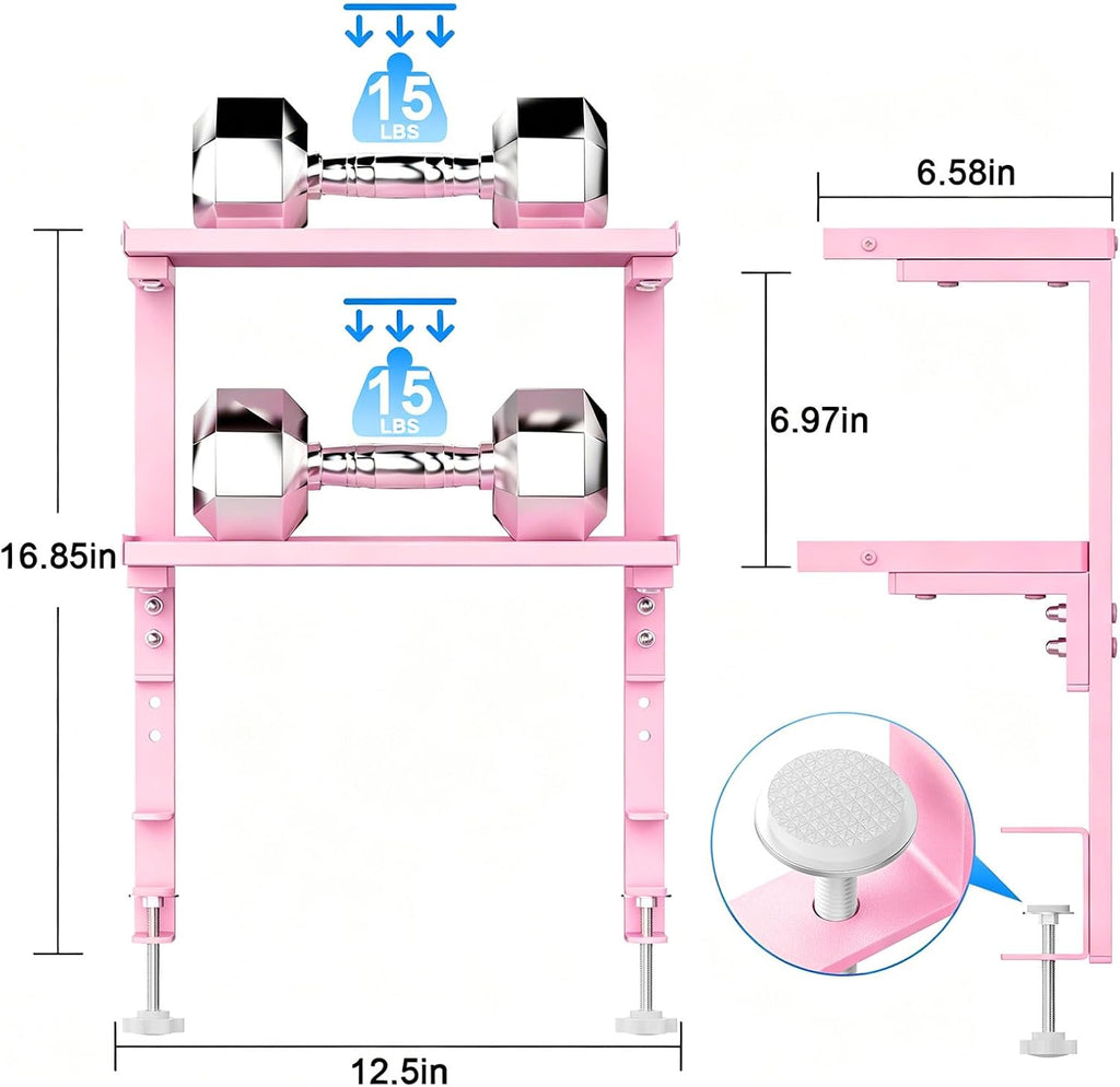 2 Tier Clamp on Desk Shelf (Pink)