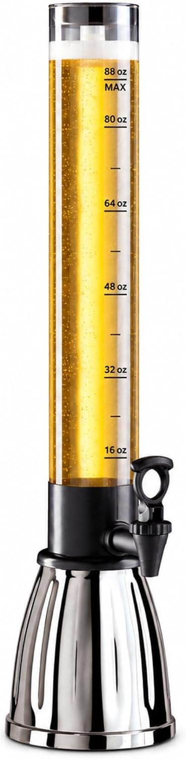 OGGI Beer Tower 3L/100oz - Beverage Dispenser with Spigot & Ice Tube, Margarita Tower, Mimosa Tower, Perfect Drink Dispensers for Parties, Drink Tower, Holds 6 Pints of Beer - Stainless