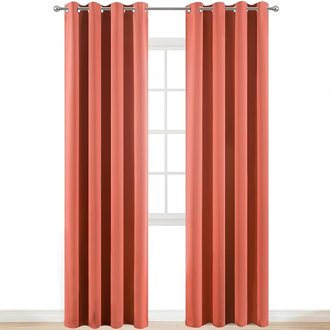 Yakamok Blackout Curtains 84 Inches Long Coral Room Darkening Thermal Insulated by Yakamok