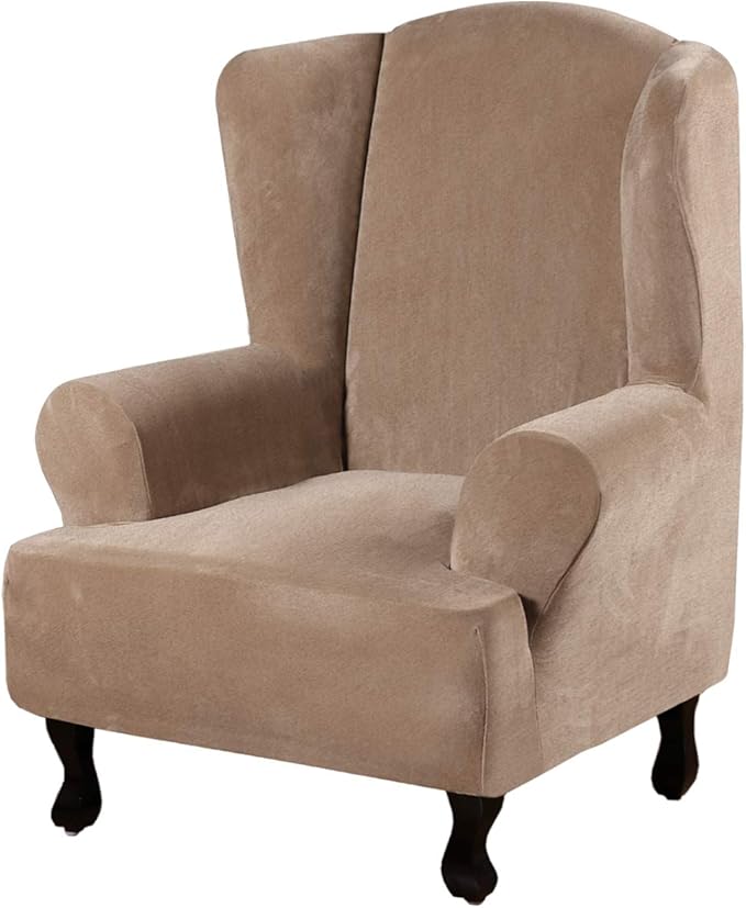 H.VERSAILTEX Wingback Chair Covers Velvet Plush Wing Chair Slipcover 1 Piece by HVERSAILTEX