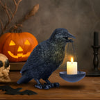 Dlfghos Gothic Home Decor Raven Lamp Tealight Candle Holder Halloween Decorations Indoor Fake Crow Light Holder Resin Black Bird Statue for Living Room Fireplace Entrance Holiday Spooky Ornaments