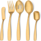 Bysta Serving Utensils Set, Matte Black 5-Piece Hostess Set, Stainless Steel Silverware Flatware Cutlery Serving Set, Satin Finish, Dishwasher Safe
