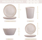 LIYH Beige 48 Pcs Unbreakable Wheat Straw Dinnerware Sets Kids RV BPA Free