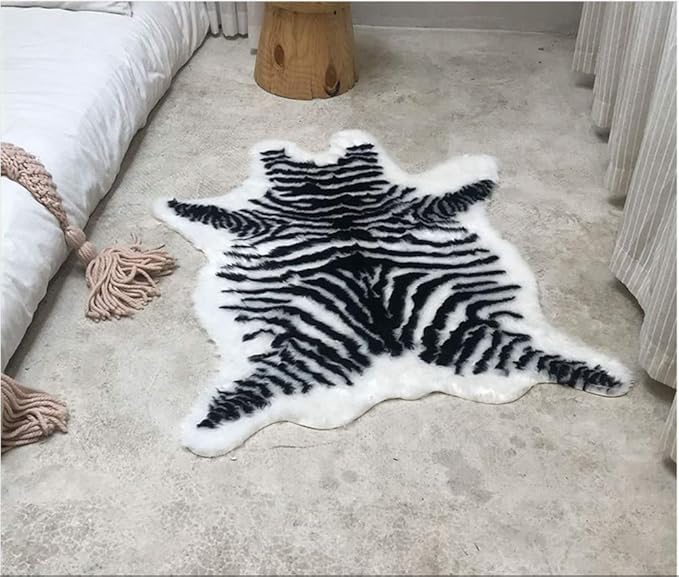Zebra Print Rug Faux Animal Cowhide Skin Area Rug Leather Carpet Mat Small Size - Image 6