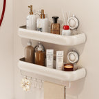 Shower Caddy Suction Cup, 2 Pack No Drilling Corner Shower Shelves, Rust Proof Bathroom Storage Organizer, Shower Corner Caddy with Removable Hooks and Towel Bar, Square, Cream