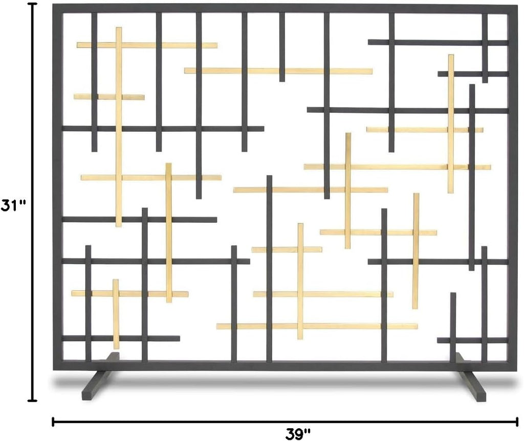 Pilgrim Home and Hearth 18332 Contemporary Summer Screen, Black with Brass Accents