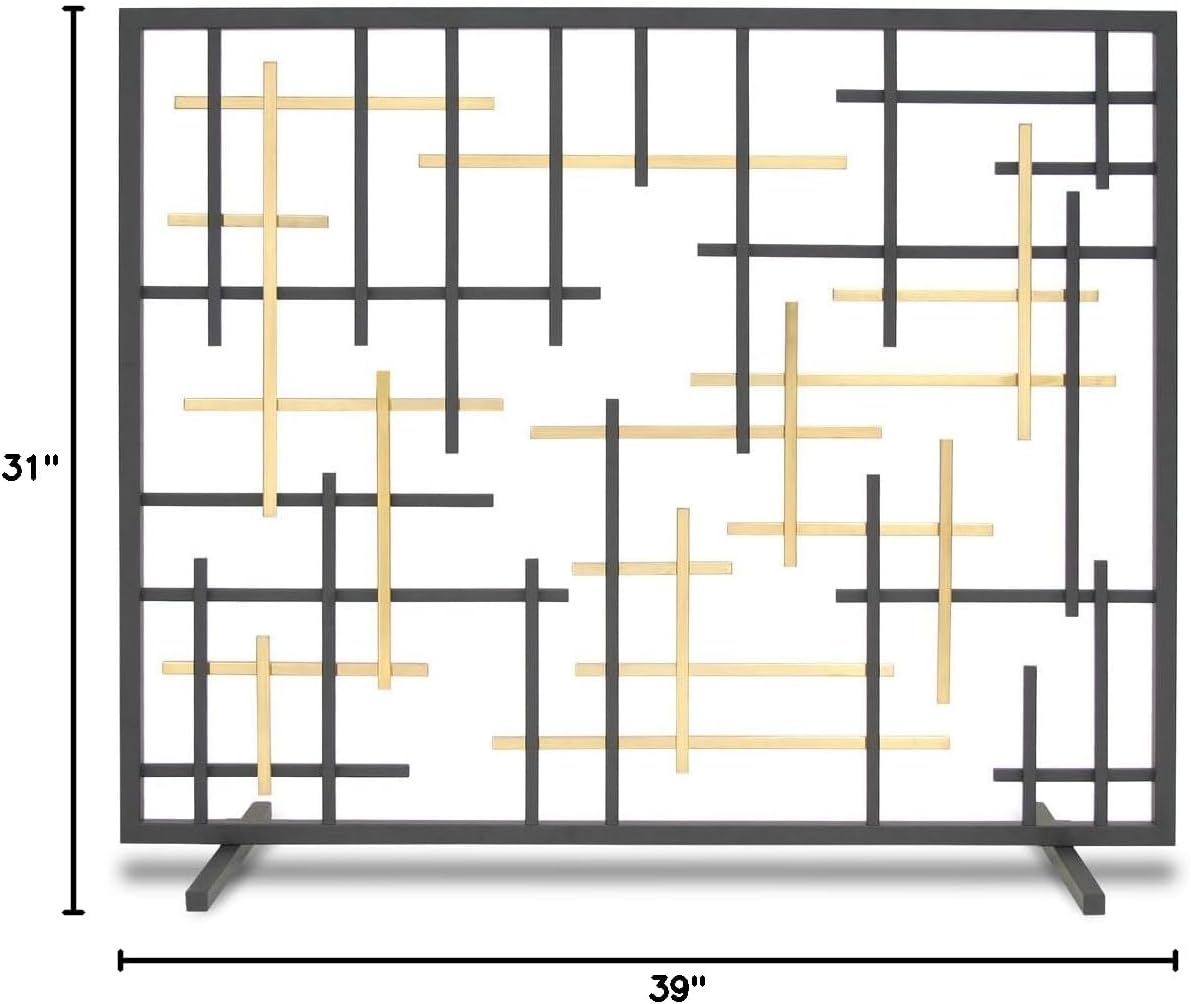 Pilgrim Home and Hearth 18332 Contemporary Summer Screen, Black with Brass Accents