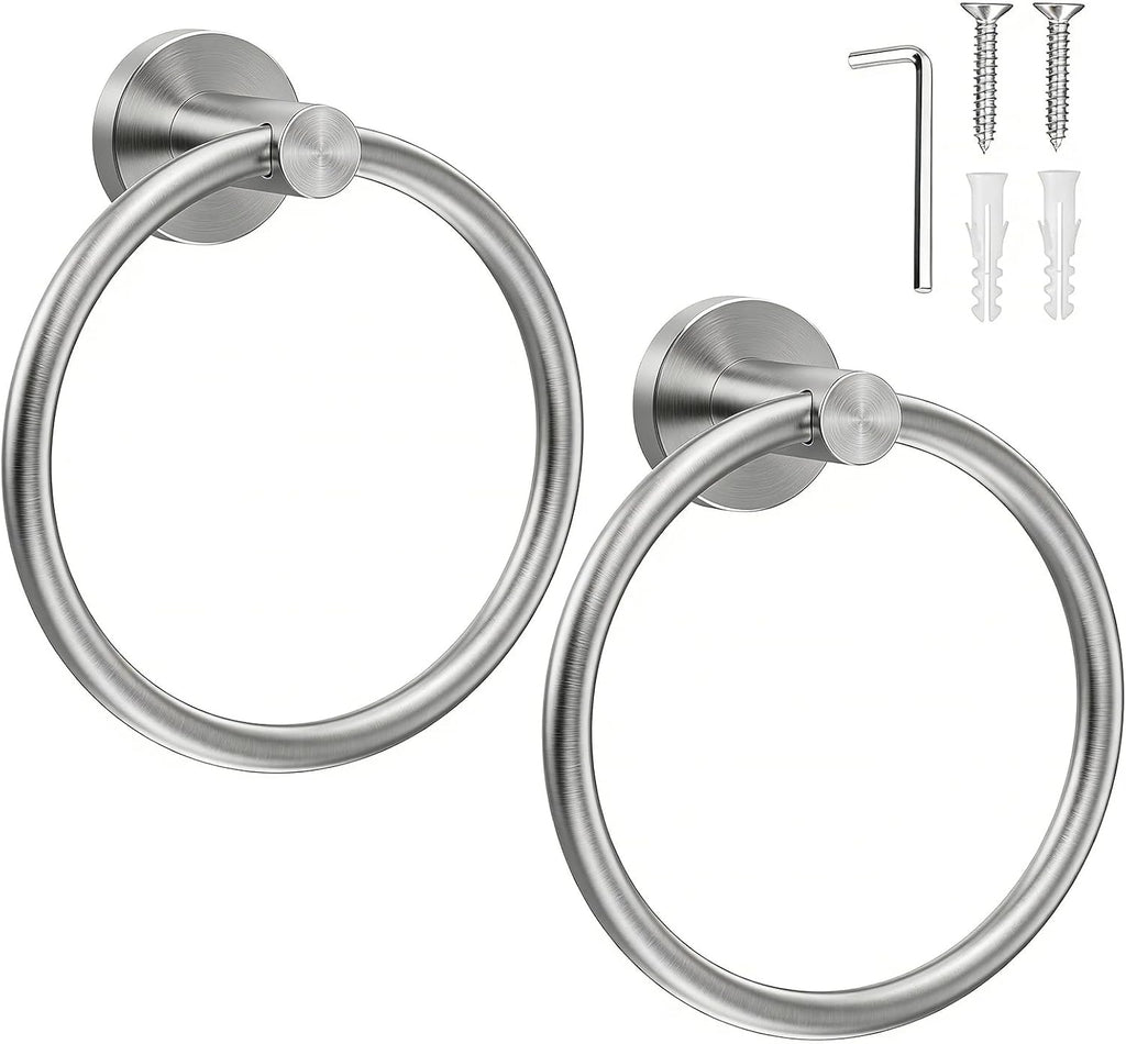 SetSail Towel Holder for Bathroom Wall Brushed Nickel Towel Ring, 2 Pack