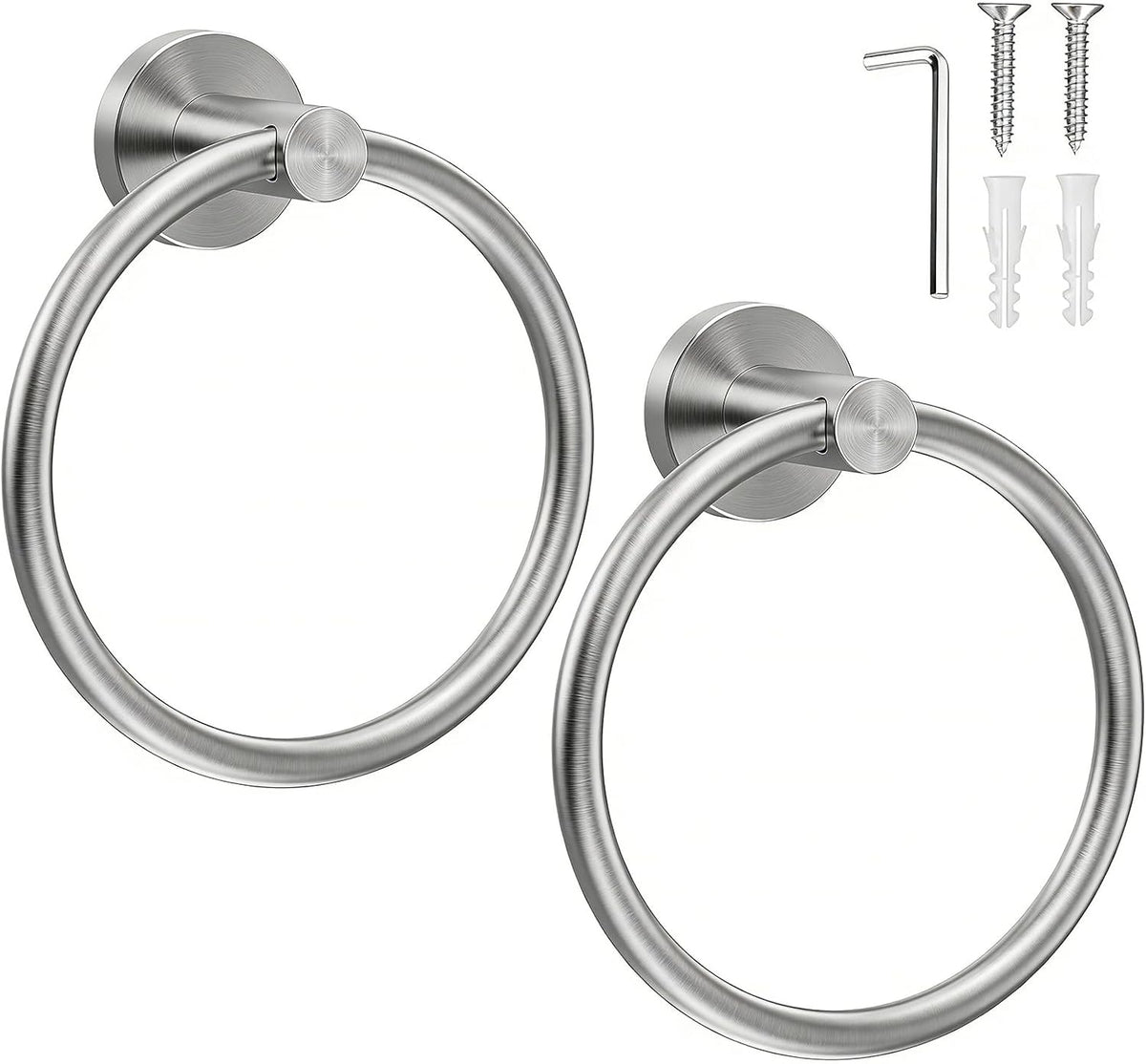 SetSail Towel Holder for Bathroom Wall Brushed Nickel Towel Ring, 2 Pack