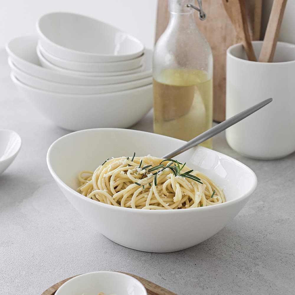 DOWAN 9.25" Serving Bowls, White Serving Dishes for Entertaining, 35 OZ Large Serving Bowls for Party, Oval Ceramic Bowls for Soup, Salad and Pasta, Microwave & Dishwasher Safe, Thanksgiving Bowls Set