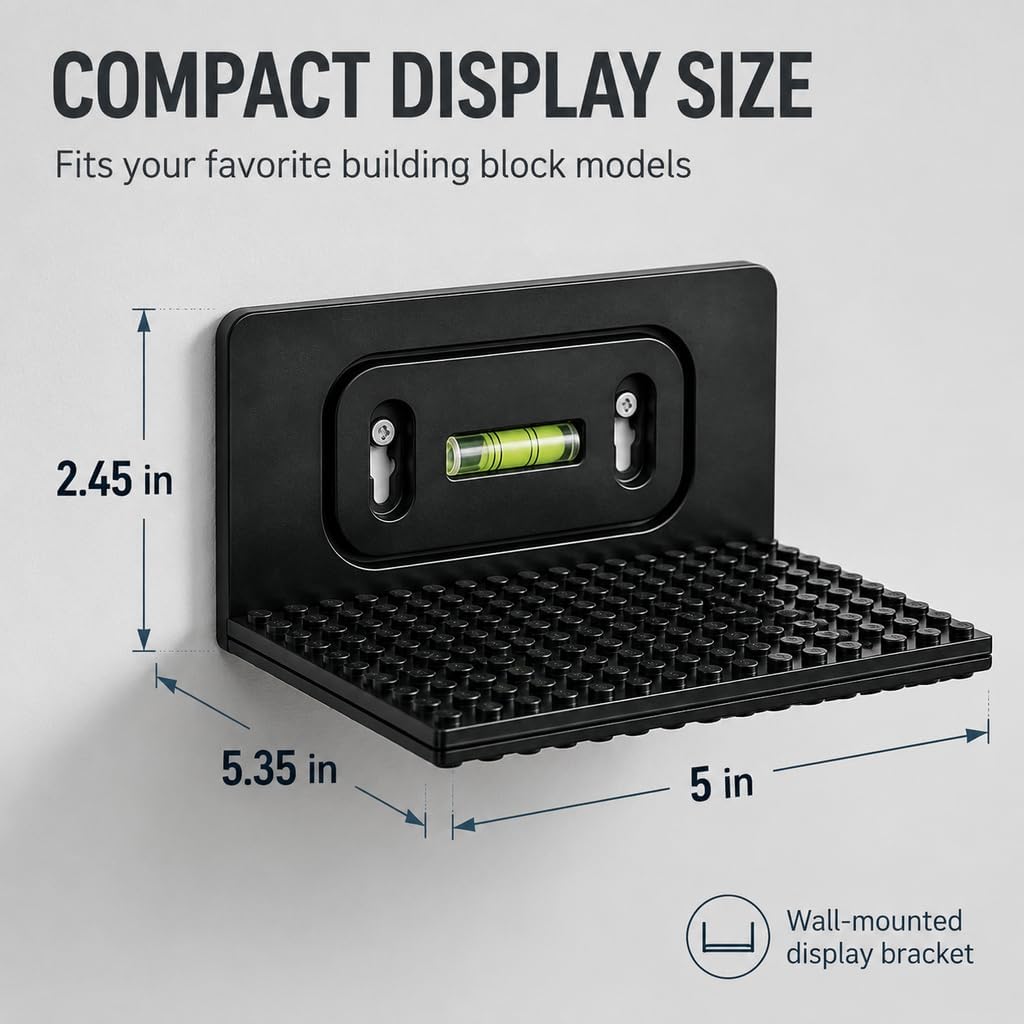 12 PCS Building Blocks Display Shelf Wall Mounted with Built-in Bubble Level, Floating Model Display Stand for Minifigures & Brick Sets, Wall Shelf Organizer for Room Decor & Storage