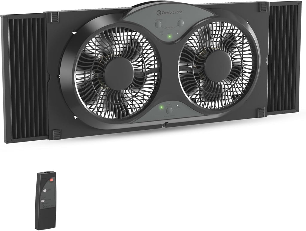 COMFORT ZONE Reversible Twin Window Fan with 3-Speeds & Expandable Width